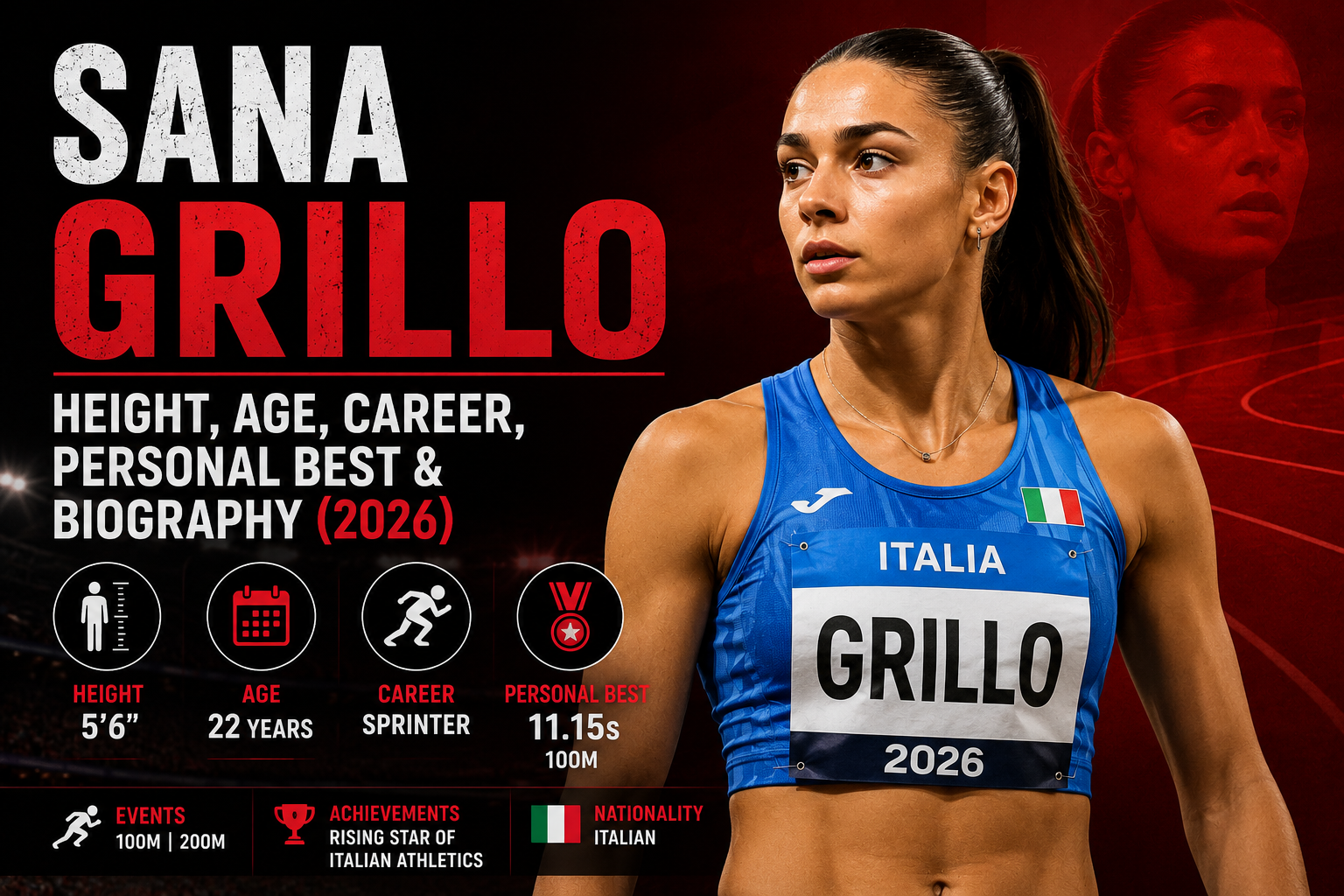 Sana Grillo competing for Italy in track and field athletics during the 2026 season.