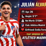 Julián Álvarez celebrating a goal for Atlético Madrid during a La Liga match