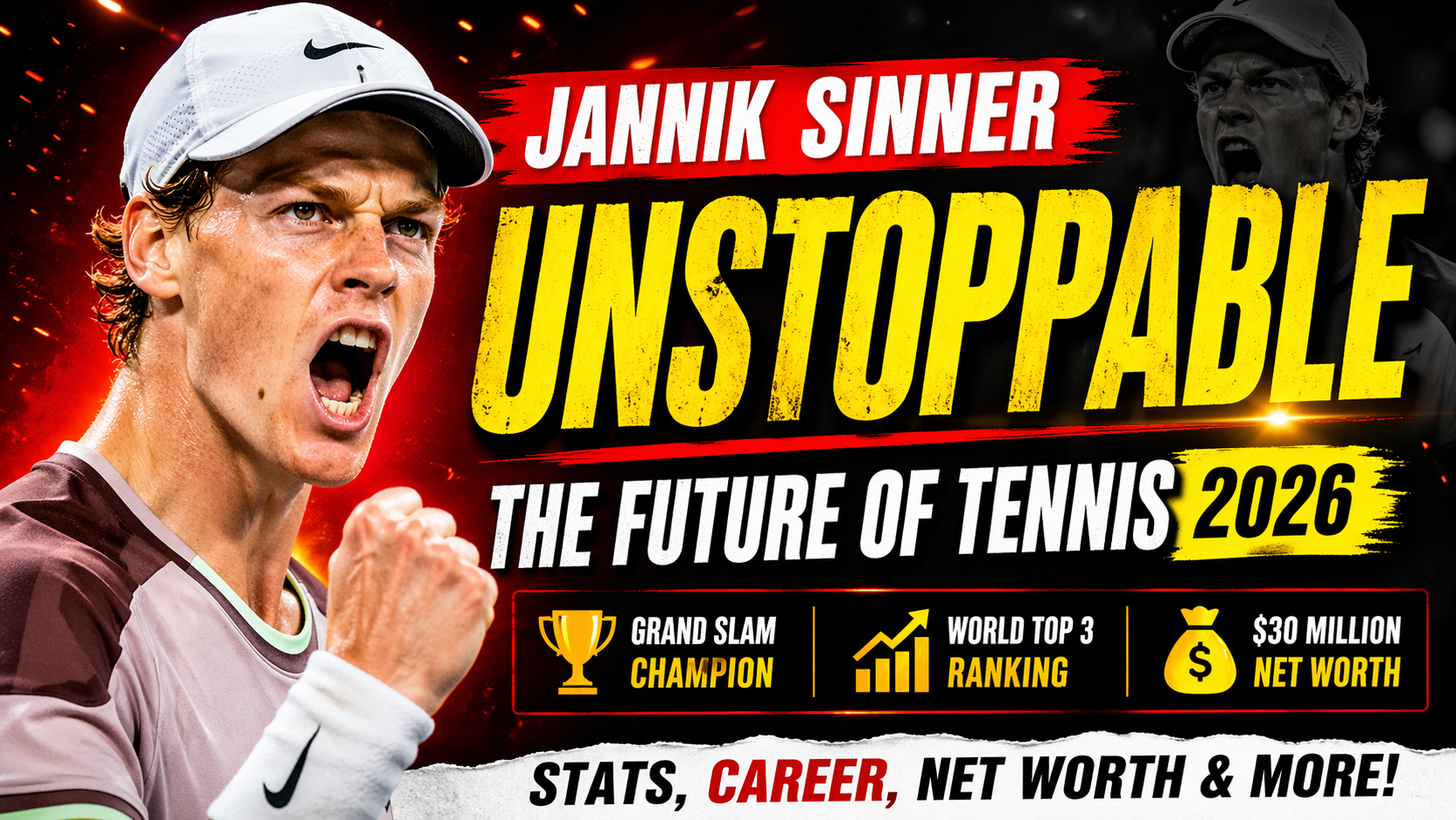 Jannik Sinner celebrating victory during tennis match 2026