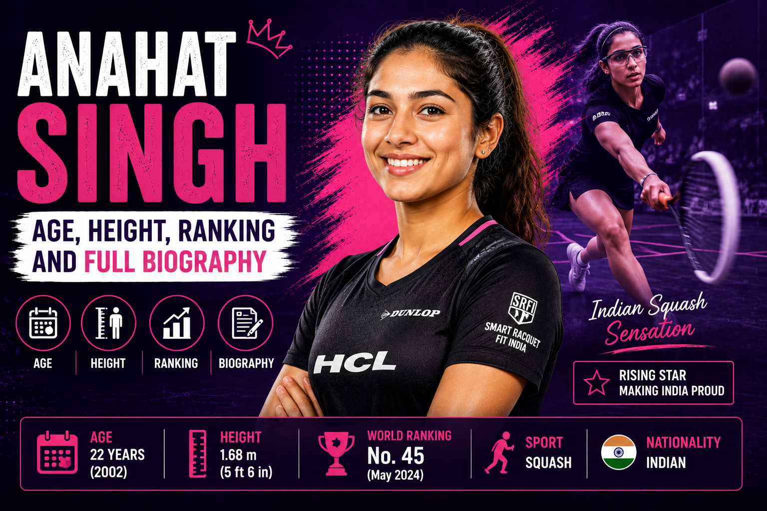 Anahat Singh competing on the PSA squash tour in 2026