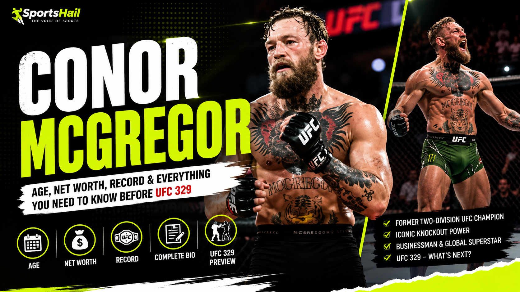 Conor McGregor posing before his UFC 329 return fight against Max Holloway in Las Vegas 2026
