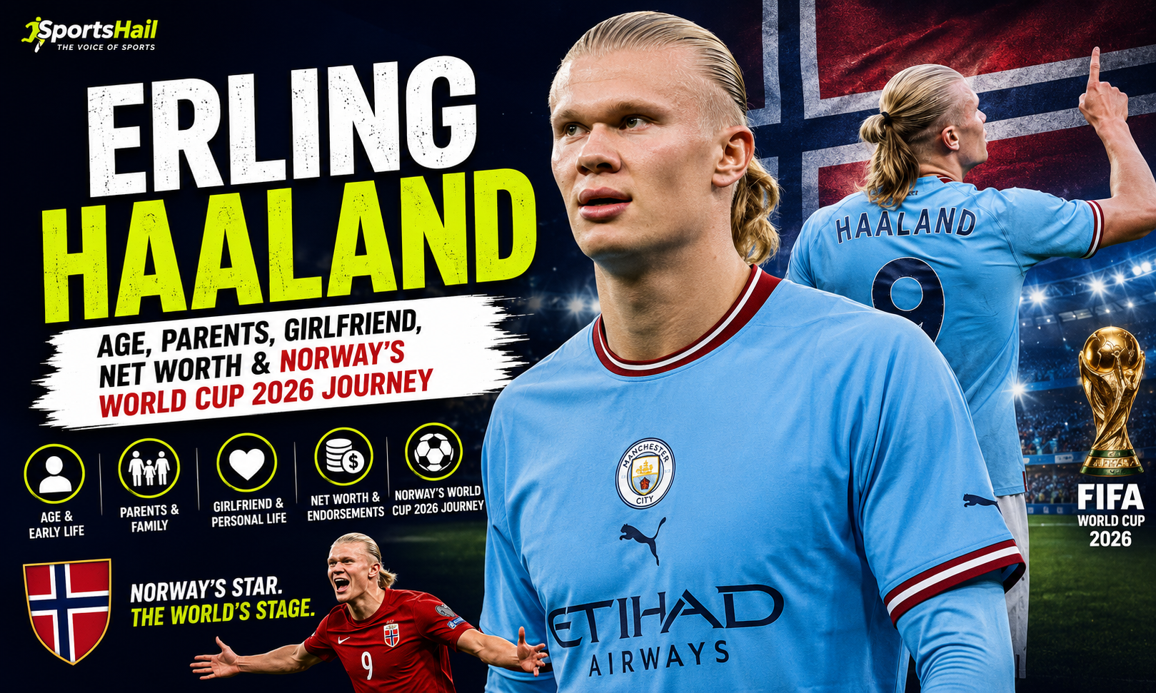 Erling Haaland celebrating a goal for Norway at FIFA World Cup 2026