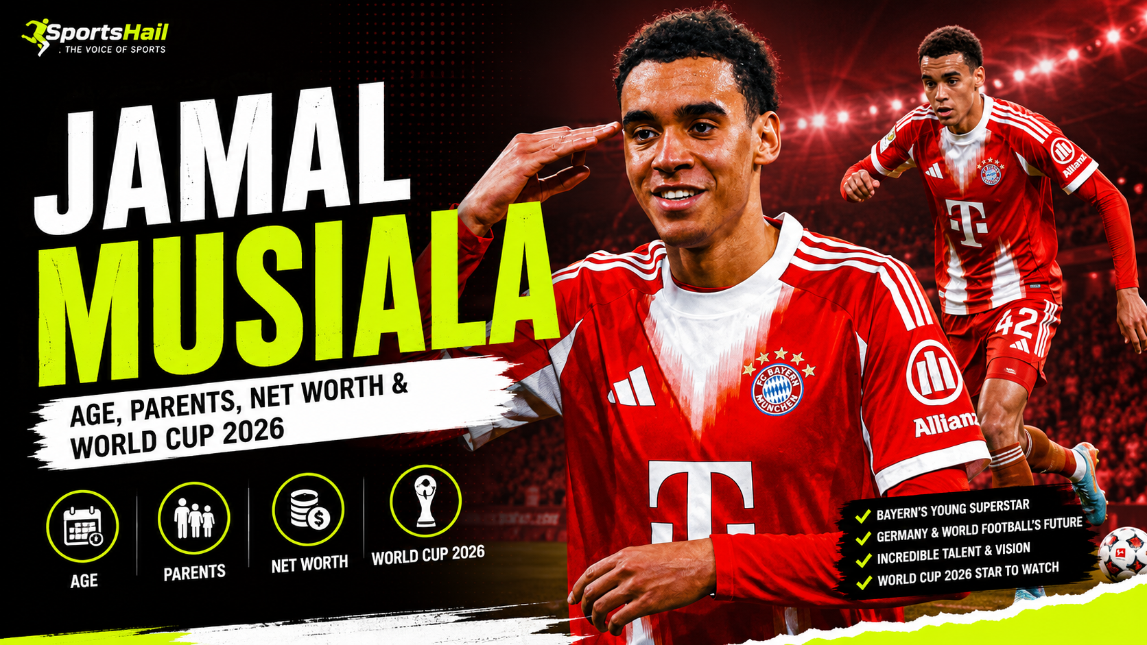 Jamal Musiala playing for Germany at FIFA World Cup 2026 wearing the number 10 shirt