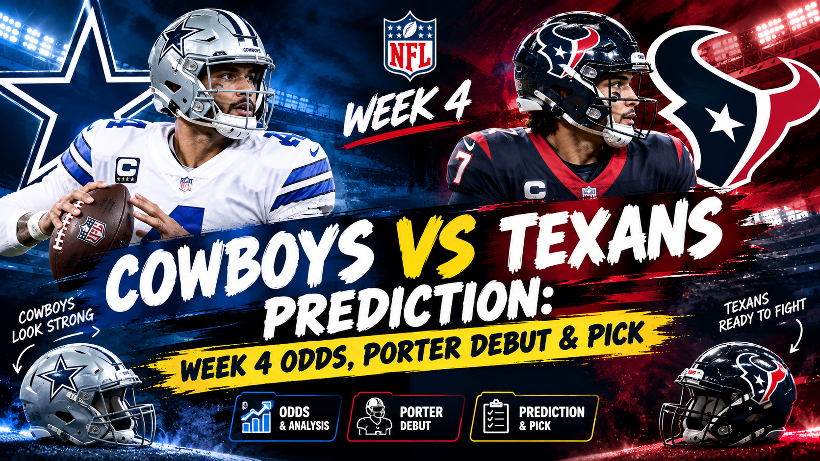 Cowboys vs Texans Prediction: Week 4 Odds, Porter Debut & Pick