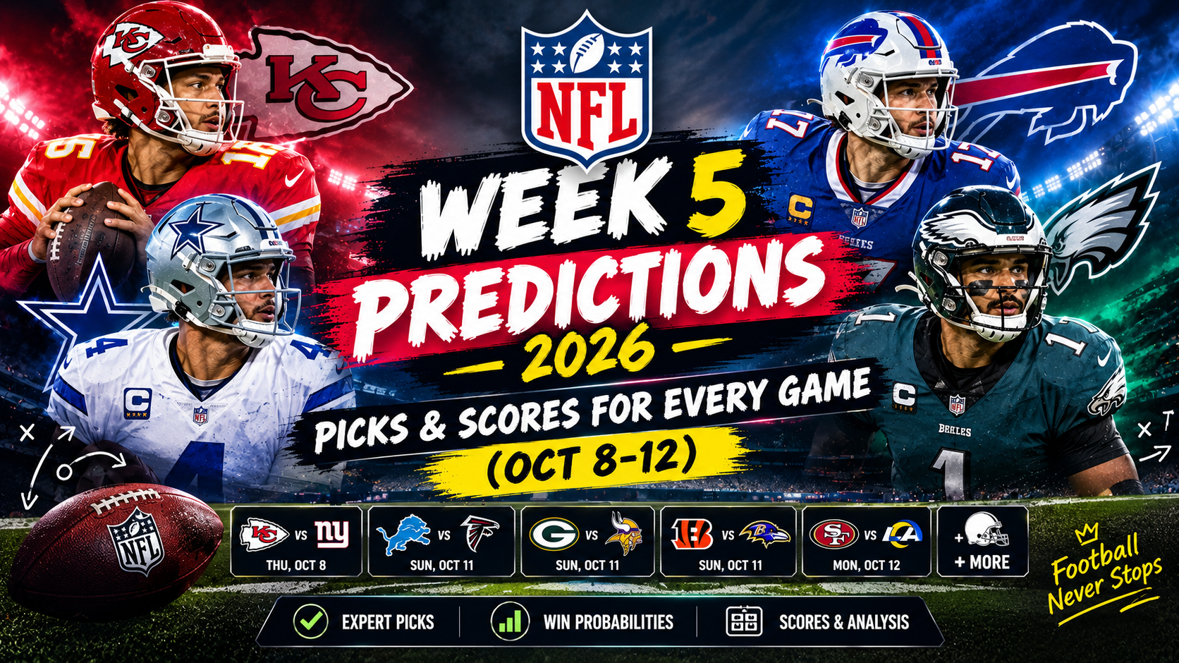 NFL Week 5 Predictions 2026: Picks & Scores for Every Game (Oct 8-12)